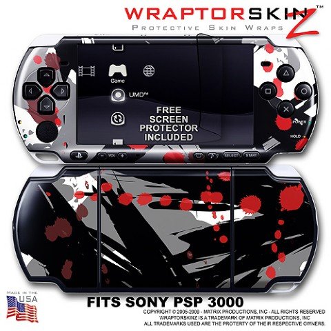 Abstract 02 Red WraptorSkinz Skin and Screen Protector Kit fits Sony PSP 3000