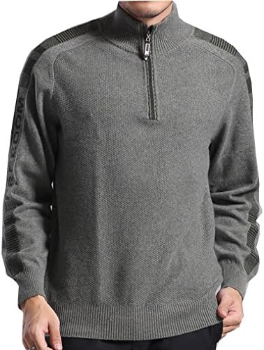 METERDE Men's Classic Half-Zip Wool Cashmere Pullover Sweater Olive Green 2XL