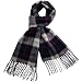 100% Wool Men's Winter Navy Blue Red Plaid Tassels Ends Long Scarf - Navy Blue