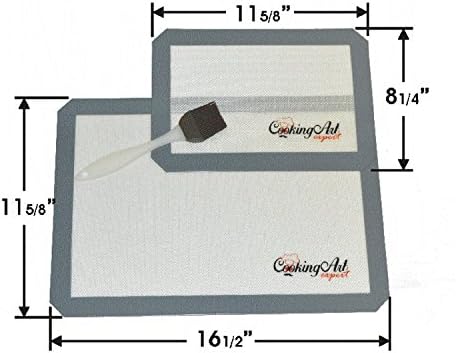 Silicone Baking Mat - 2 Pack Set & Silicone Brush for Pastry & Oven Cooking from CookingArt Expert Offer Heat Resistance NonStick Reusable AntiSlip Odorless Sheet. Enhance Your Baking experience Now!