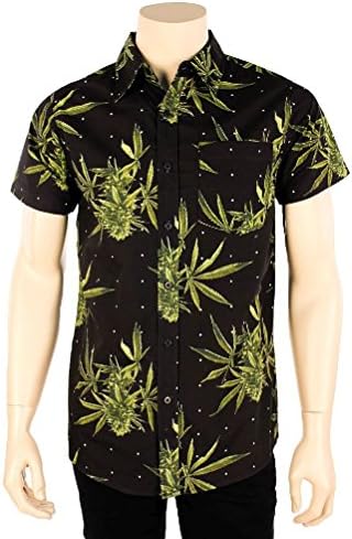 Uwant Hawaiian Shirt Tropical Print Button Down Pot Weed Leaf S M L XL 2X
