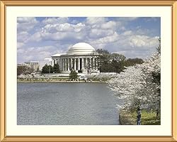 Cherry Trees and the Jerrerson Memorial in Spring Photograph - Beautiful approx. 25x29-inch Framed & Matted - 1 1/2-inch Antique Style Gold Frame - Photographic Print by Carol M. Highsmith
