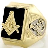 10k Gold Two-tone Onyx Masonic Mens Ring