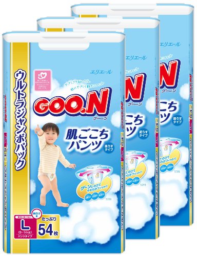 【ケース販売】 グーン 肌ごこちパンツ Lサイズ 54枚 男の子×3パック