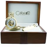 Colibri Pocket Watch Mechanical Skeleton 17 Jewels with Goldtone with Chain Matching Knife PWS095971P