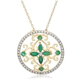 Yellow Gold Plated Sterling Silver Emerald Flower Pendant and Diamond Accent, 18
