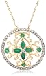 Yellow Gold Overlay Sterling Silver Emerald Flower Pendant w/ Diamond Accent, 18"