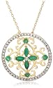 Yellow Gold Overlay Sterling Silver Emerald Flower Pendant w/ Diamond Accent, 18"