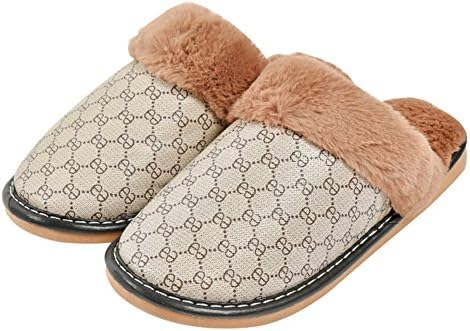 Sangreen Mens Warm Fuzzy Indoor House Bedroom Slippers Khaki 42-43