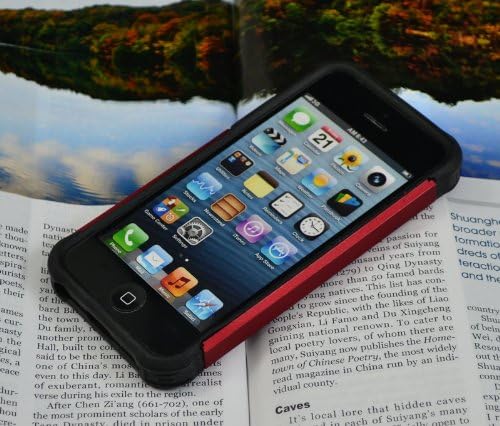 MIKUL® Iphone 5/5S Case Combo Hybrid Case Glitter/bling Diamond Dual Layer Pc&silicone Protective Case (Red/Black Silicone)