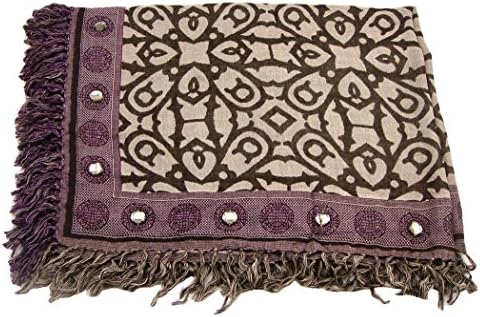 Rescathay Women's Jacquard Square Tassel Scarf Acrylic Beads (Purple)