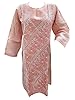 Women's Cotton Kurta Dress Peach White Paisley Chikan Embroidered Tunic