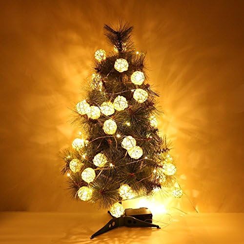 AttaBoy LED Fairy Light Home Decor Lighting with 20 Wooden White Rattan Balls for Garden, Bedroom, Wedding, Restaurant, Bars, Warm White (2 inch)