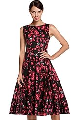 Spring Cotton Vintage Sleeveless Floral Print Scoop Neck Wedding Party Dress 
