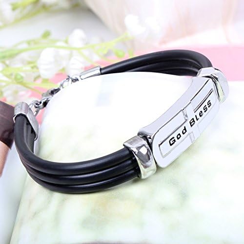 Kingel Jewelry God Bless Alloy Leather Bracelet Bangle for Men or Womens Adjustable