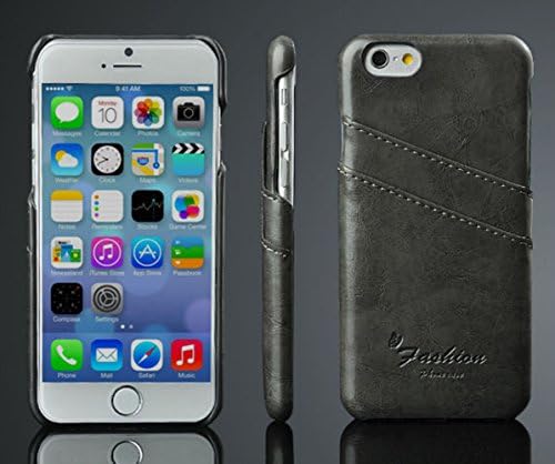 Spring Eye iphone 6 4.7" Card Case - Vintage Luxury Oil Wax Pattern PU Leather Business Style Cover with Card Holder - Gray