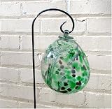 Outdoor Living : Green and White Hand-blown Glass Sun Catcher Gazing Globe with Shepherds Hook