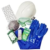 ミドリ安全 復旧作業8点セット 【耐油腕カバー手袋／防塵マスク／保護めがね／ゴーグル／ヘルメット／除菌ジェル／塩熱サプリ／タオル／ウル・オス薬用リフレッシュシート】