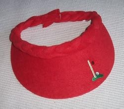 Golf Visor Terry Cloth Red with Embroidered Flag on Green