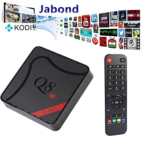 Jabond Newest Q8 Set Top Box Full Loaded Add-ons KODI 16.0 Android 5.1 Smart TV Box Amlogic S905 Quad Core Mali 450 4K 3D Blu-ray WIFI Streaming Media Player with 1G RAM 8G ROM