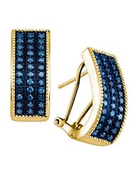 10K Yellow Gold 0.65CT 3 Row Blue Diamond Fashion Hoops