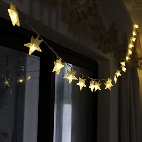 Cinya Christmas Lights, LED Snowflakes, Star, Globe Lights Fairy String Holiday Lights 70leds 33ft for X-mas Tree,Bedroom,House,Harden,Party,Indoors, Warm White (star)