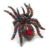 Oversized Multicoloured Crystal Spider Stretch Cocktail Ring (Silver Tone Finish)