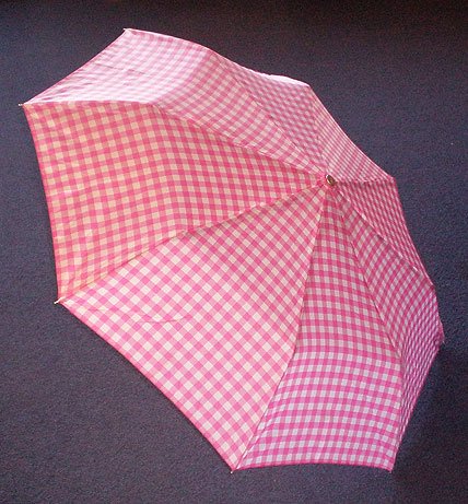 Totes Pink Gingham Check Automatic Push Button Mini Folding Umbrella--Excellent customer service--see our feedback