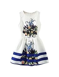 Flared-Skirt Floral Print Jacquard Vintage Cotton Sleeveless Evening Dress/Party Dress 