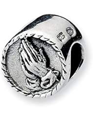 Sterling Silver Reflection Beads Collection Praying Hands Bead Charm 4mm Hole (fits 3mm European Style Charm Bracelets)