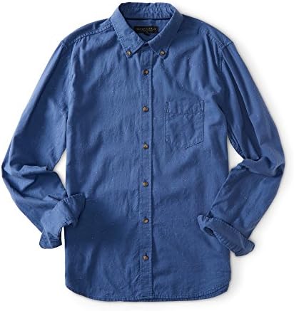 Aeropostale Men's Long Sleeve Solid Slub Woven Shirt M Marlin Blue