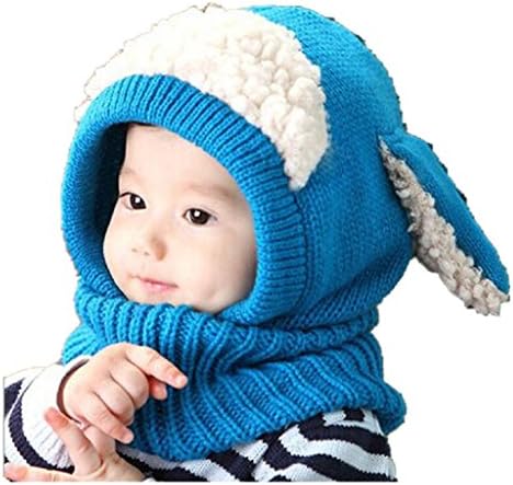 Baby Hooded Scarf KIOP Winter Warm Woolen Scarf Hat (Blue)