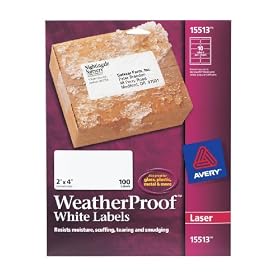 Avery White WeatherProof Labels for Laser Printers, 2 x 4-Inches, Pack of 100 (15513)