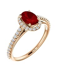 14K Rose Gold 7.00x5.00mm Oval Cut Ruby and Diamond Halo-Style Ring -- LIFETIME WARRANTY