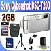 Sony Cybershot DSC-T200 8.1MP Digital Camera with 5x Optical Zoom with Super Steady Shot Image Stabilization (Silver)+ 2GB Memory + USB Card Reader + Case + Accessory Saver Bundle!