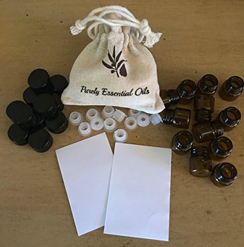 Amber Glass Vials, 1/4 Dram (1ml) WITH 12 LID STICKERS AND SATCHEL BAG,  (Orifice Reducers and lids included)- One Dozen