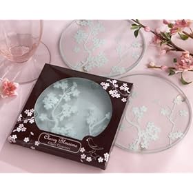  Cherry Blossoms inch Frosted Glass Coasters - Baby Shower Gifts & Wedding Favors (Set of 24)