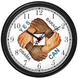 Black & White Hands and Forearms Interlocking - Yes We Can No.1 - President Barack Obama Commemorative Wall Clock by WatchBuddy Timepieces (White Frame)
