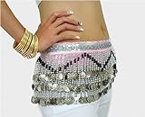 H:oter Three-Row Silver Coins Belly Dance Wrap & Hip Scarf, Classical Pyramids Style