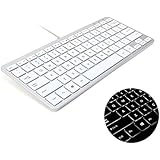GMYLE Compact LED Backlit Wired USB Mini Keyboard for PC - Metallic Silver / White