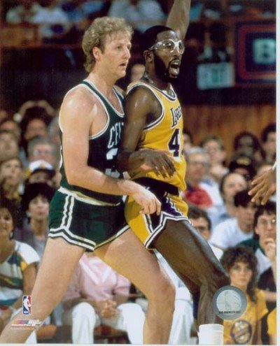 Larry Bird Boston Celtics and James Worthy Los Angeles Lakers 8x10 Photo