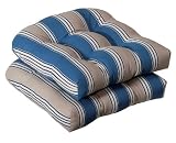 Pack of 2 Outdoor Patio Wicker Chair Seat Cushions - Blue and Tan Stripe