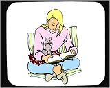 Mouse Pad with body, reading, individuals, individual, humans, woman, person, human, persons, cat, leisure, book, people
