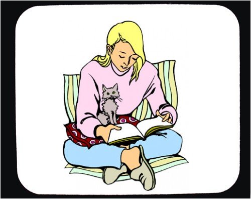 Mouse Pad with body, reading, individuals, individual, humans, woman, person, human, persons, cat, leisure, book, people