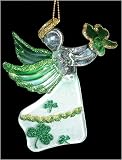 Irish Angel Celtic Glass Christmas Ornament In Prayer With Shamrocks #W20014 A
