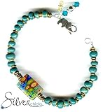 SilverChicks Exclusive Bracelet - Kazuri Beads and Glass Millefiore Focal Bead
