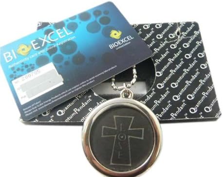 Pack of 2 Bioexcel Christian Religious White Cross Stainless Steel Quantum Scalar Energy Pendant + Free Bio Card + Free Anti Radiation Stickers