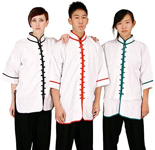 White Kungfu Uniform with Red/Green/Black Interloop Top(top only)