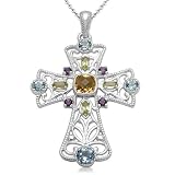 Sterling Silver Multi Gemstone Cross Pendant