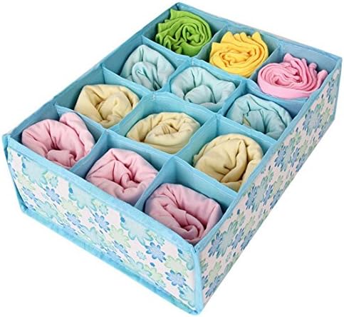 Folding 12 Grid Storage Box for Bra Underwear Socks Non-Woven Fabric Storage Drawer (Blue)